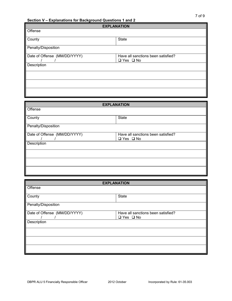 DBPR Form ALU5 Application for Financially Responsible Officer - Florida, Page 7