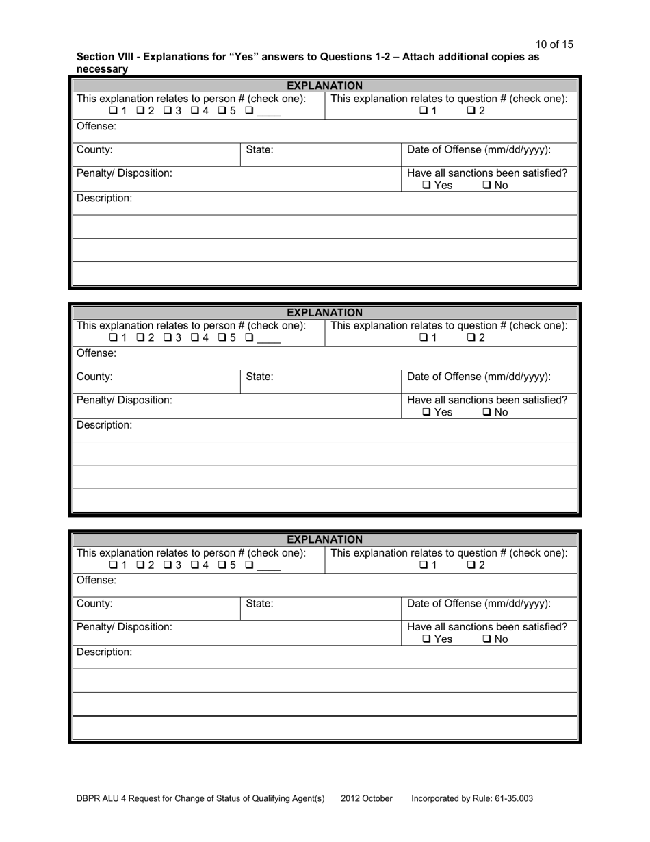 Form DBPR ALU4 Request for Change of Status - Florida, Page 10