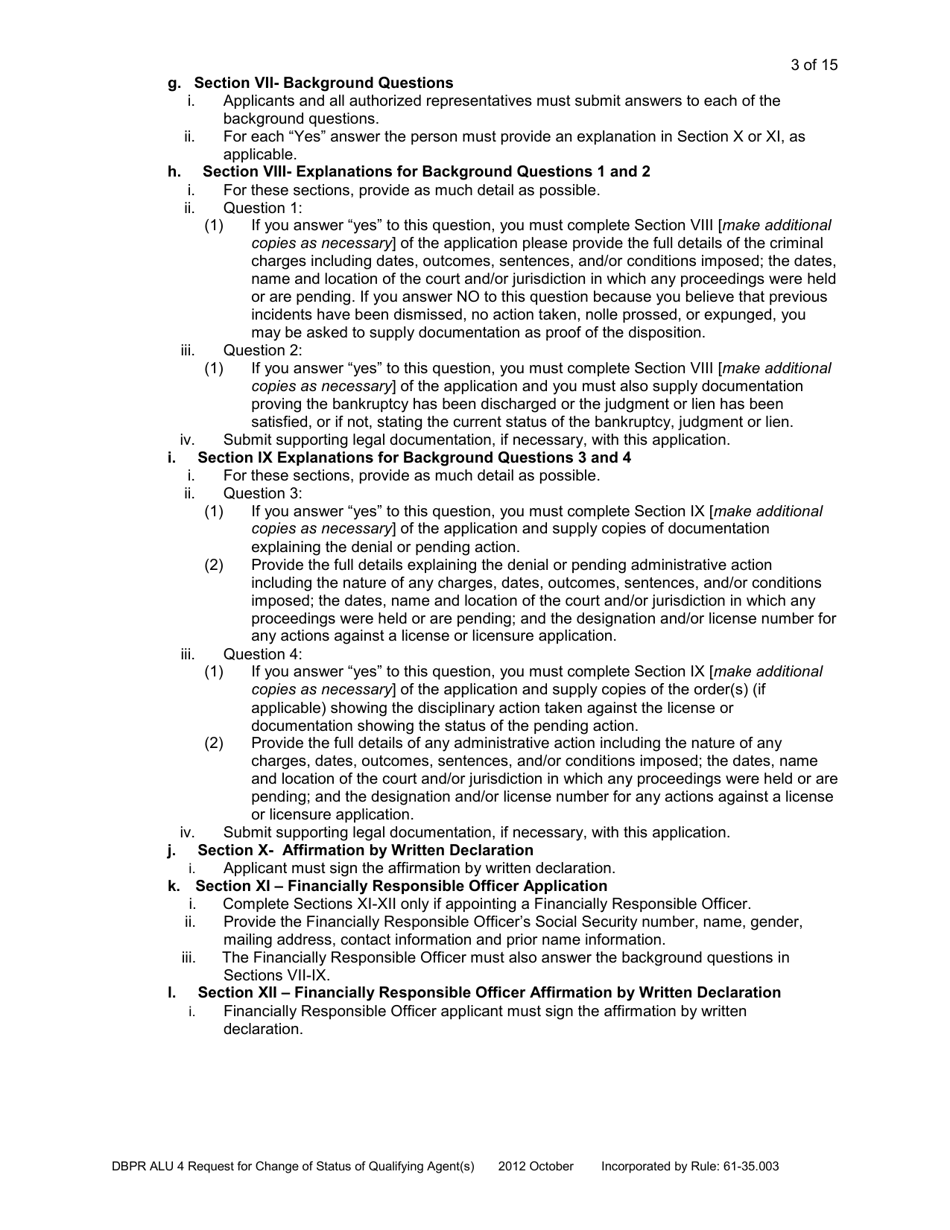 Form DBPR ALU4 Request for Change of Status - Florida, Page 3
