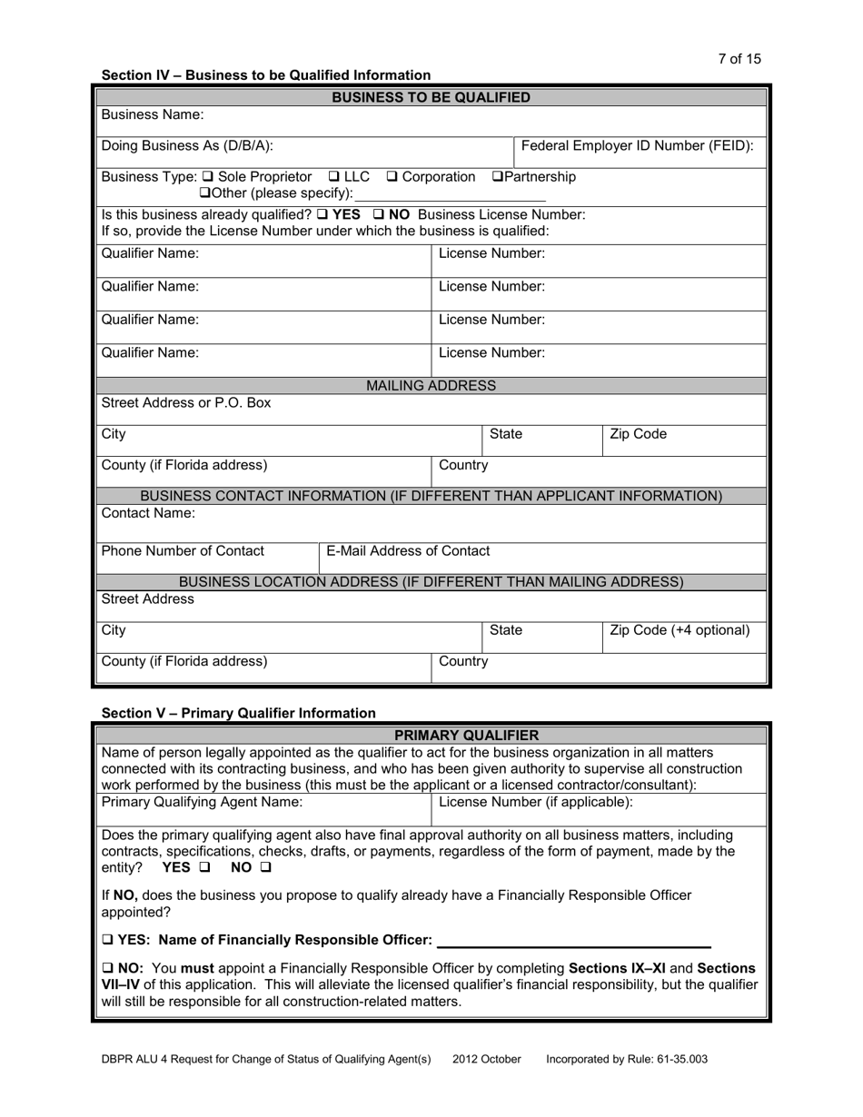 Form DBPR ALU4 Request for Change of Status - Florida, Page 7