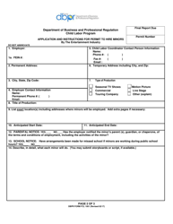 DBPR Form FCL1001 Application for Permit to Hire Minors by the Entertainment Industry - Florida, Page 2