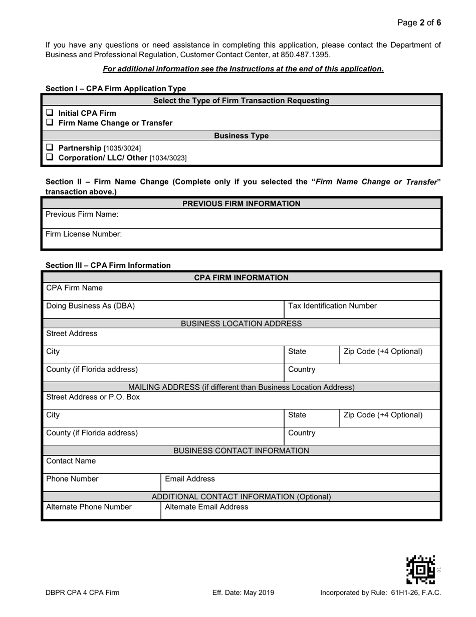 Form DBPR CPA4 Application for CPA Firm - Florida, Page 2