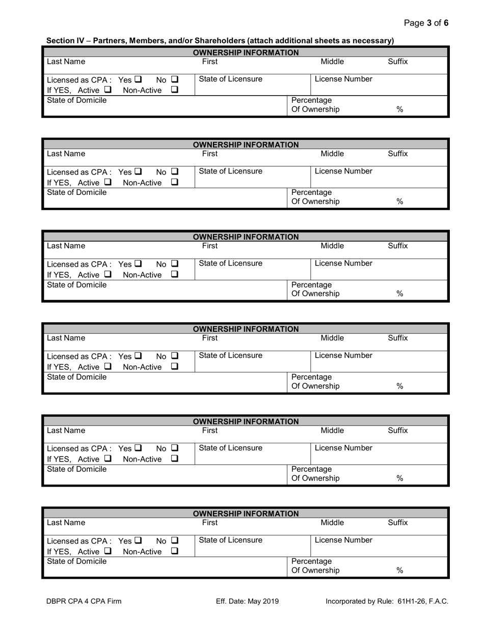 Form DBPR CPA4 Application for CPA Firm - Florida, Page 3