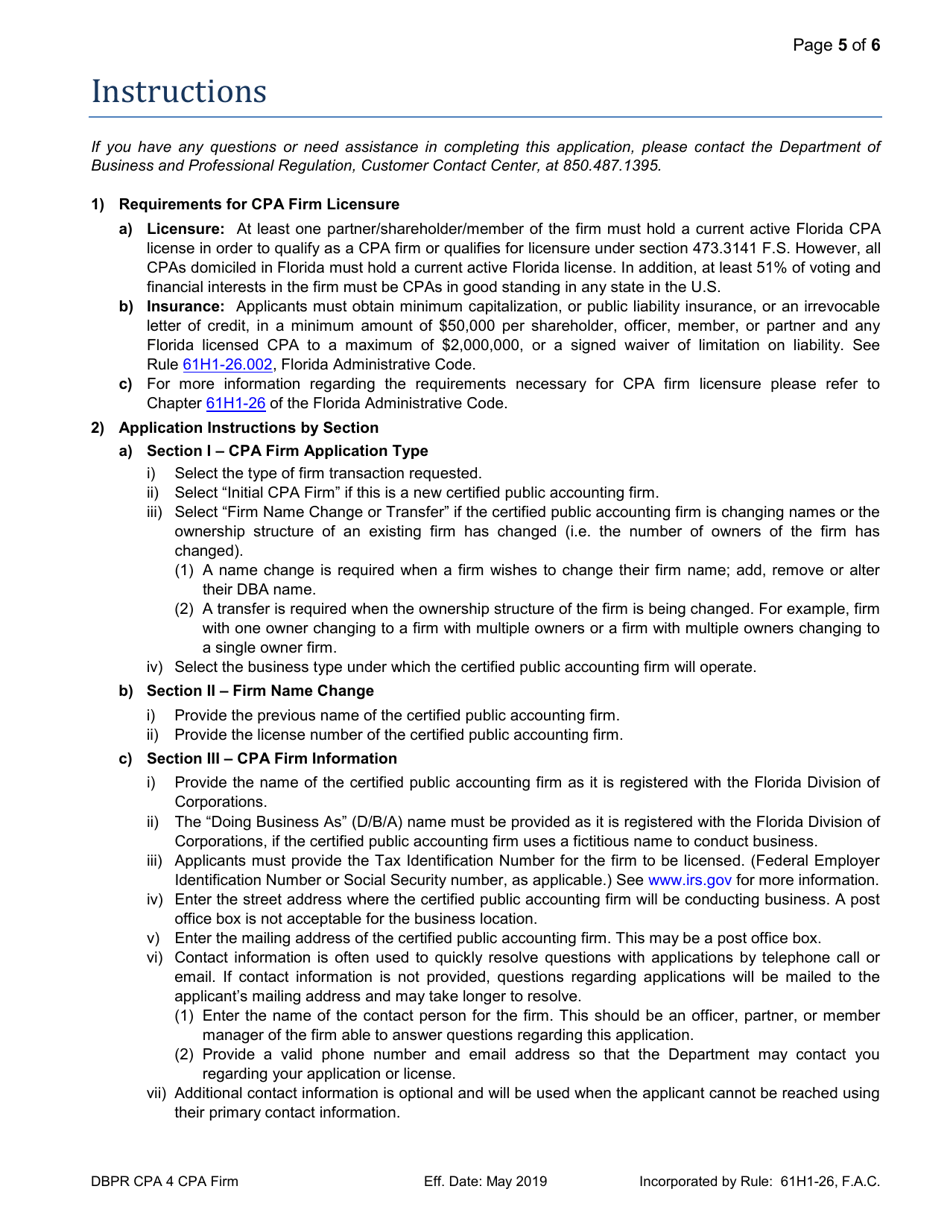 Form DBPR CPA4 Application for CPA Firm - Florida, Page 5