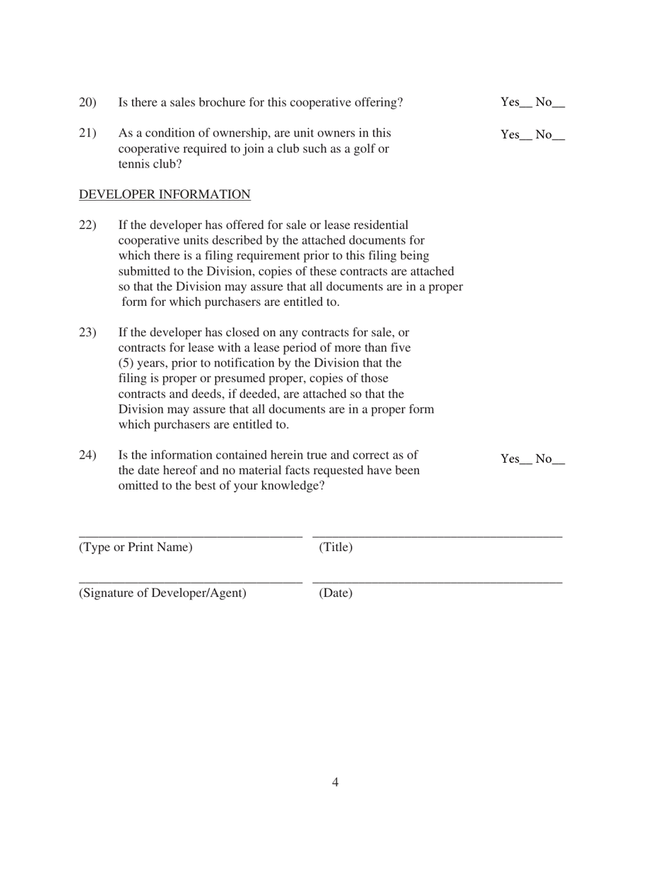 DBPR Form CO6000-33-024 Developer / Cooperative Filing Statement - Florida, Page 4