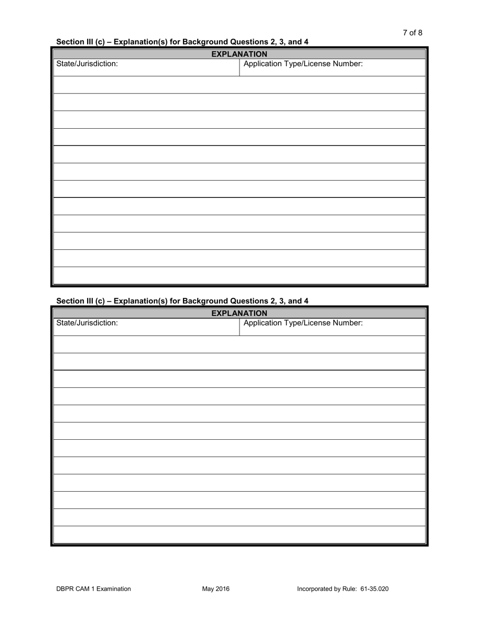 Form DBPR CAM1 Application for Community Association Manager Examination - Florida, Page 7