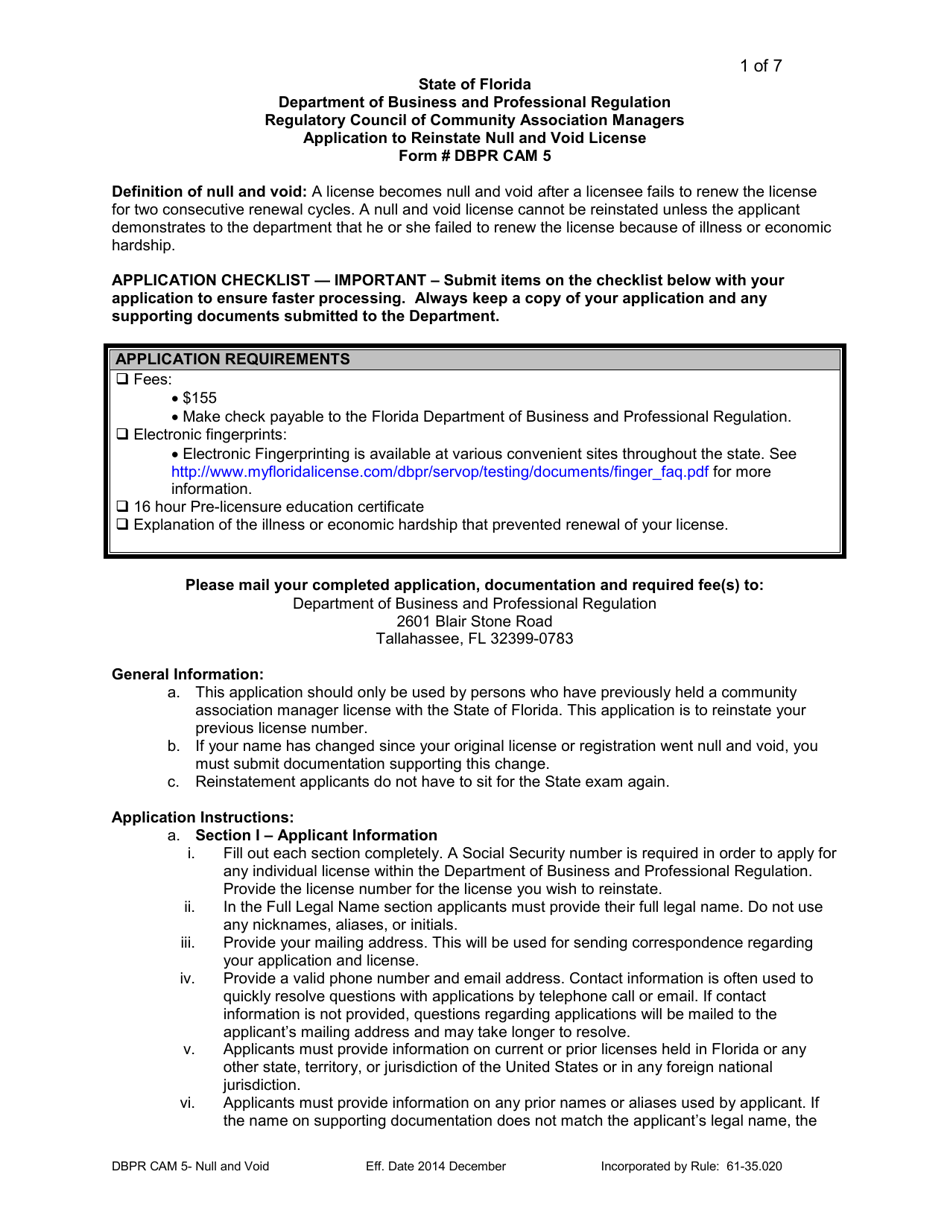 Form DBPR CAM5 - Fill Out, Sign Online and Download Printable PDF ...