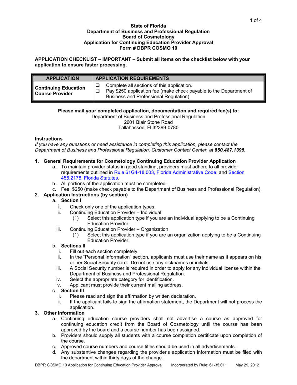 Form DBPR COSMO10 - Fill Out, Sign Online and Download Printable PDF ...