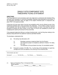 DBPR Form TS6000-6 Single Site/Component Site Timeshare Filing Statement - Florida