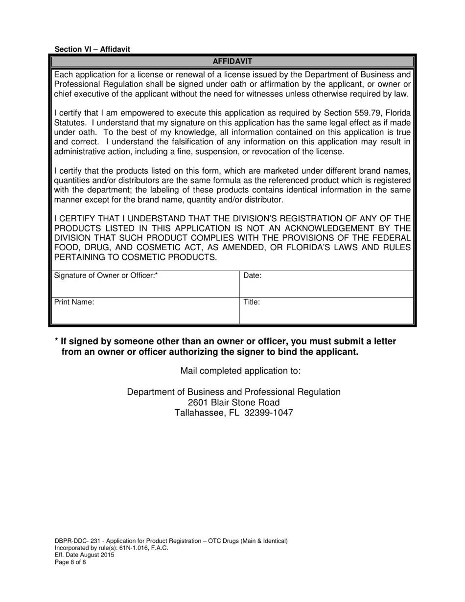 Form DBPR-DDC-231 Application for Product Registration - OTC Drugs (Main  Identical) - Florida, Page 8