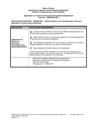 Form DBPR-DDC-222 Application for Veterinary Prescription Drug Retail Establishment - Florida