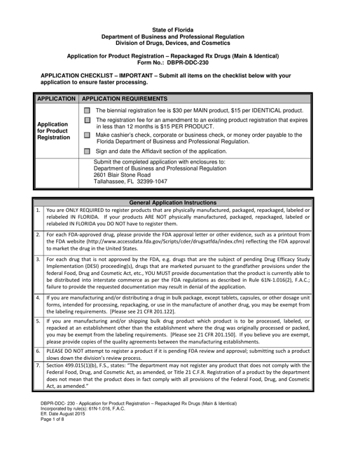 Form DBPR-DDC-230  Printable Pdf