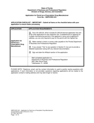 Form DBPR-DDC-201 Application for Permit as a Prescription Drug Manufacturer - Florida