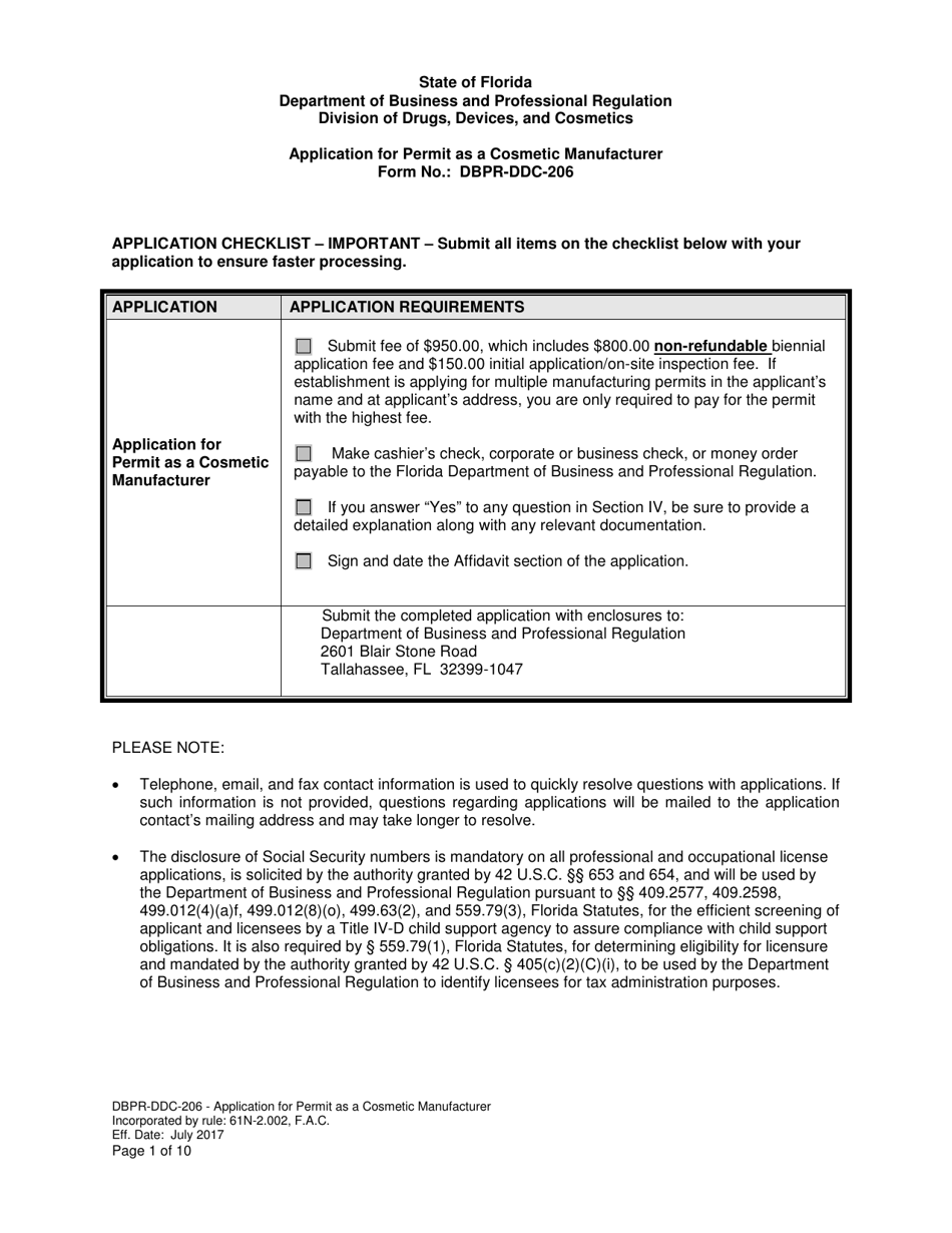 Form DBPRDDC206 Fill Out, Sign Online and Download Printable PDF