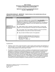 Form DBPR-DDC-206 Application for Permit as a Cosmetic Manufacturer - Florida