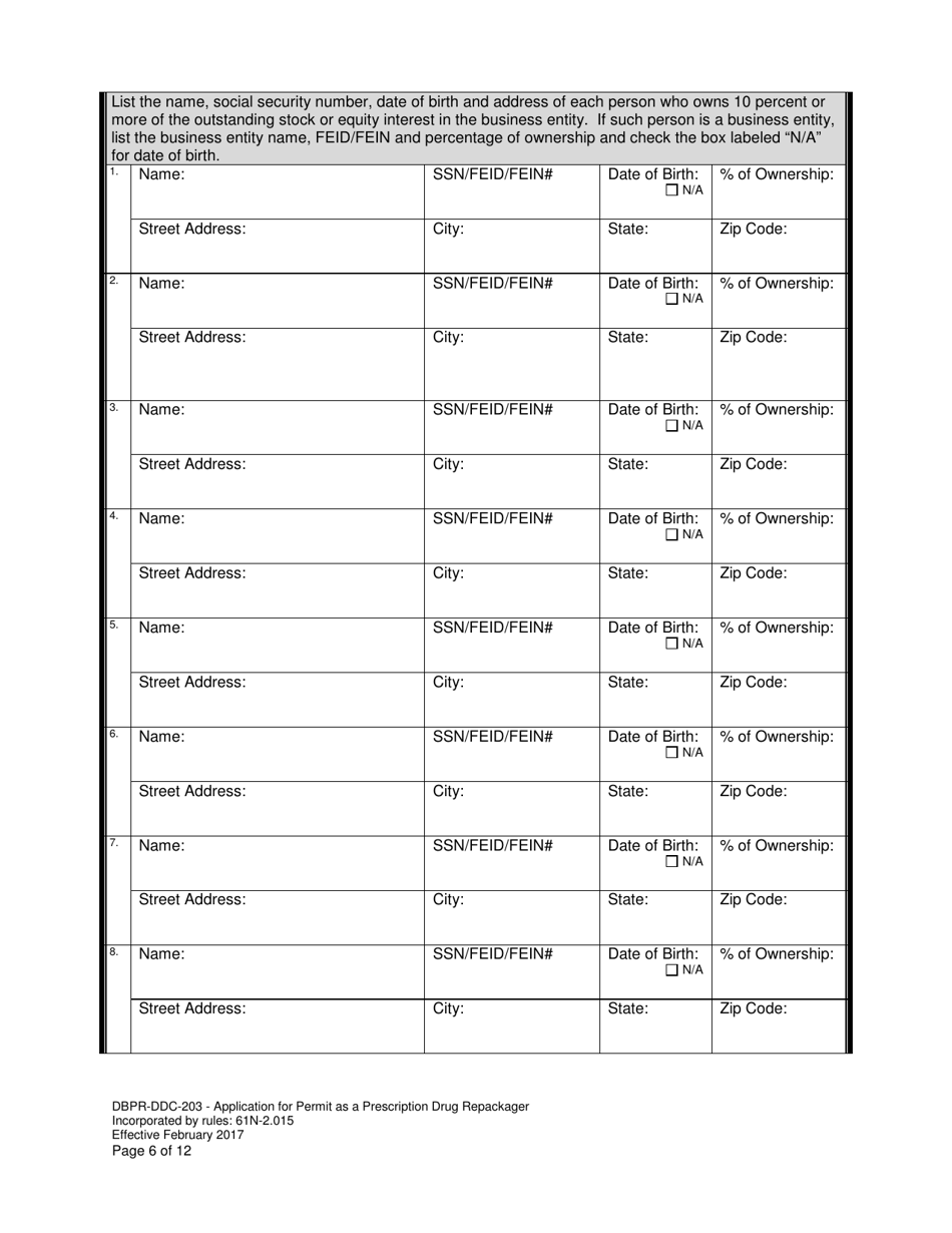 Form DBPR-DDC-203 Application for Permit as a Prescription Drug Repackager - Florida, Page 6