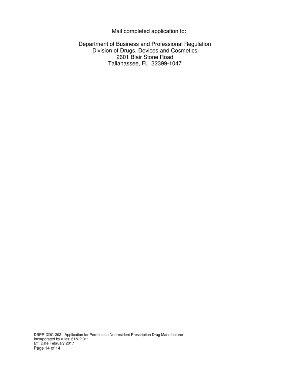 Form DBPR-DDC-202 Application for Permit as a Nonresident Prescription Drug Manufacturer - Florida, Page 14