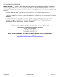 Form DBPR HR-7025 &quot;Application for Elevator Change of Owner and Certificate of Operation&quot; - Florida, Page 2
