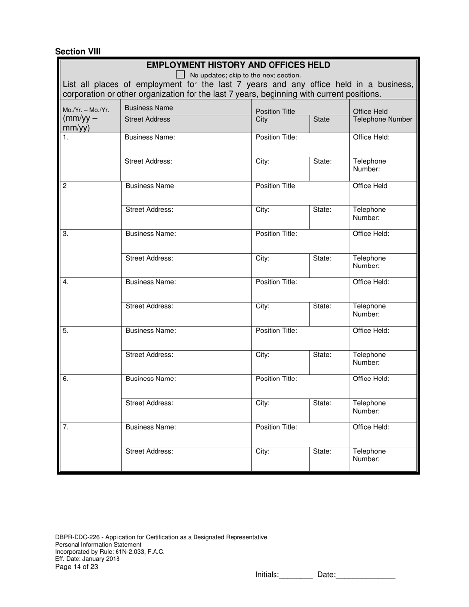 Form DBPR-DDC-226 Application for Certification as a Designated Representative - Florida, Page 14