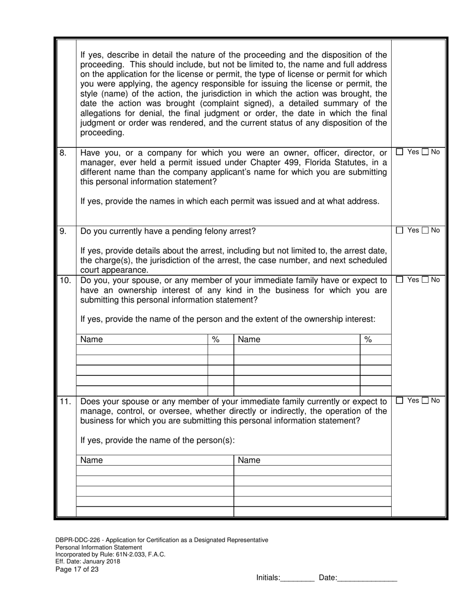 Form DBPR-DDC-226 Application for Certification as a Designated Representative - Florida, Page 17