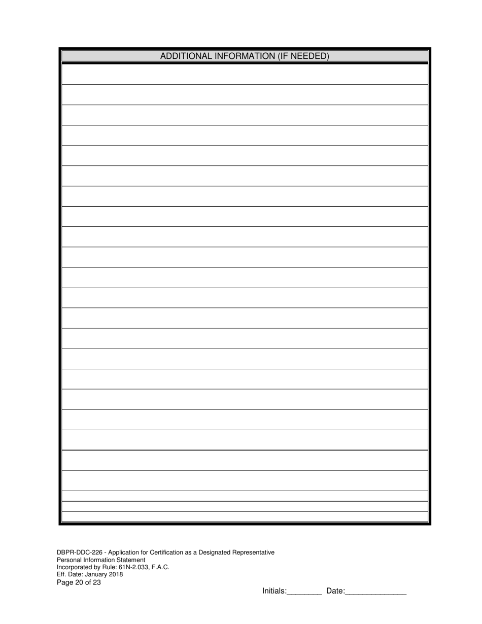 Form DBPR-DDC-226 Application for Certification as a Designated Representative - Florida, Page 20