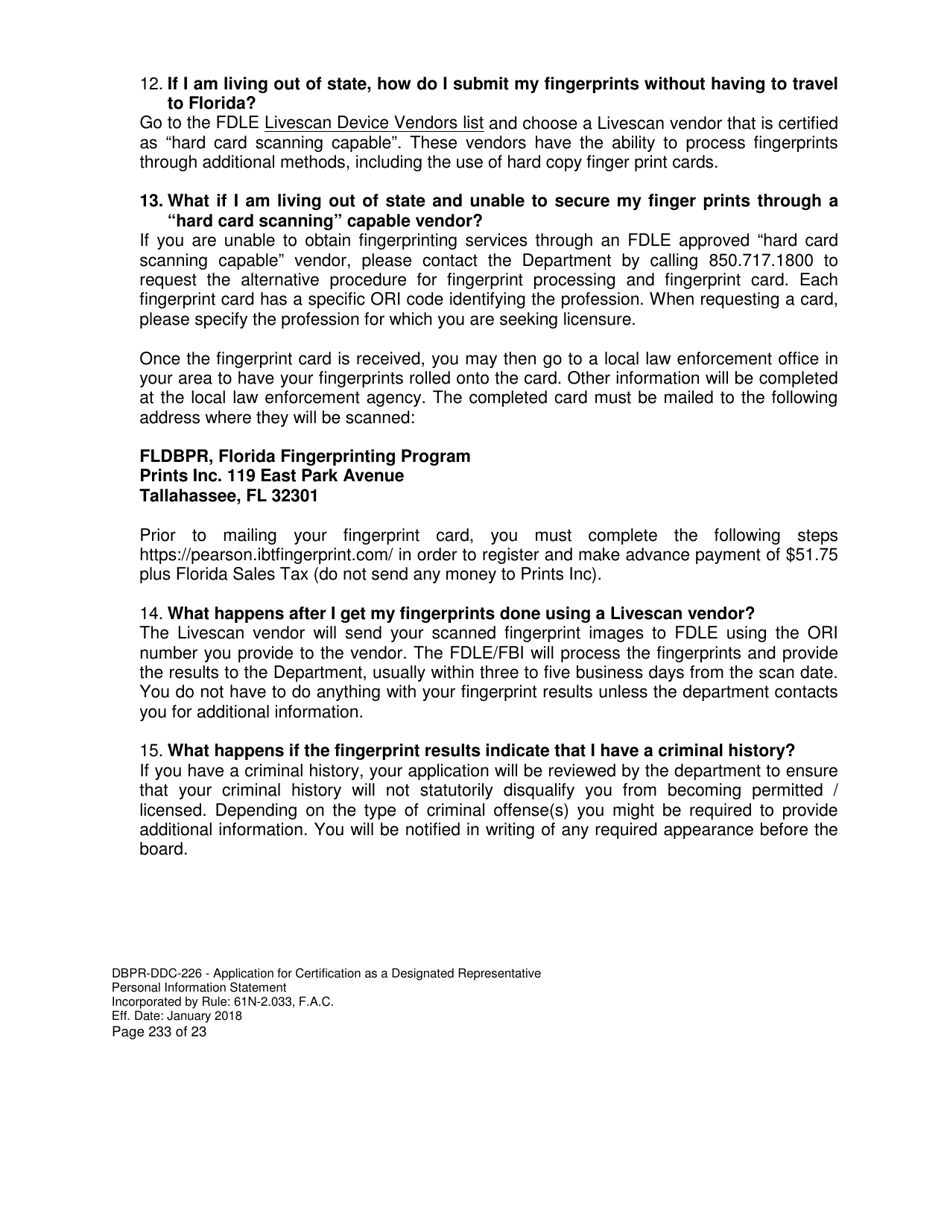 Form DBPR-DDC-226 Application for Certification as a Designated Representative - Florida, Page 23
