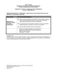 Form DBPR-DDC-224 Application for Permit as a Health Care Clinic Establishment - Florida