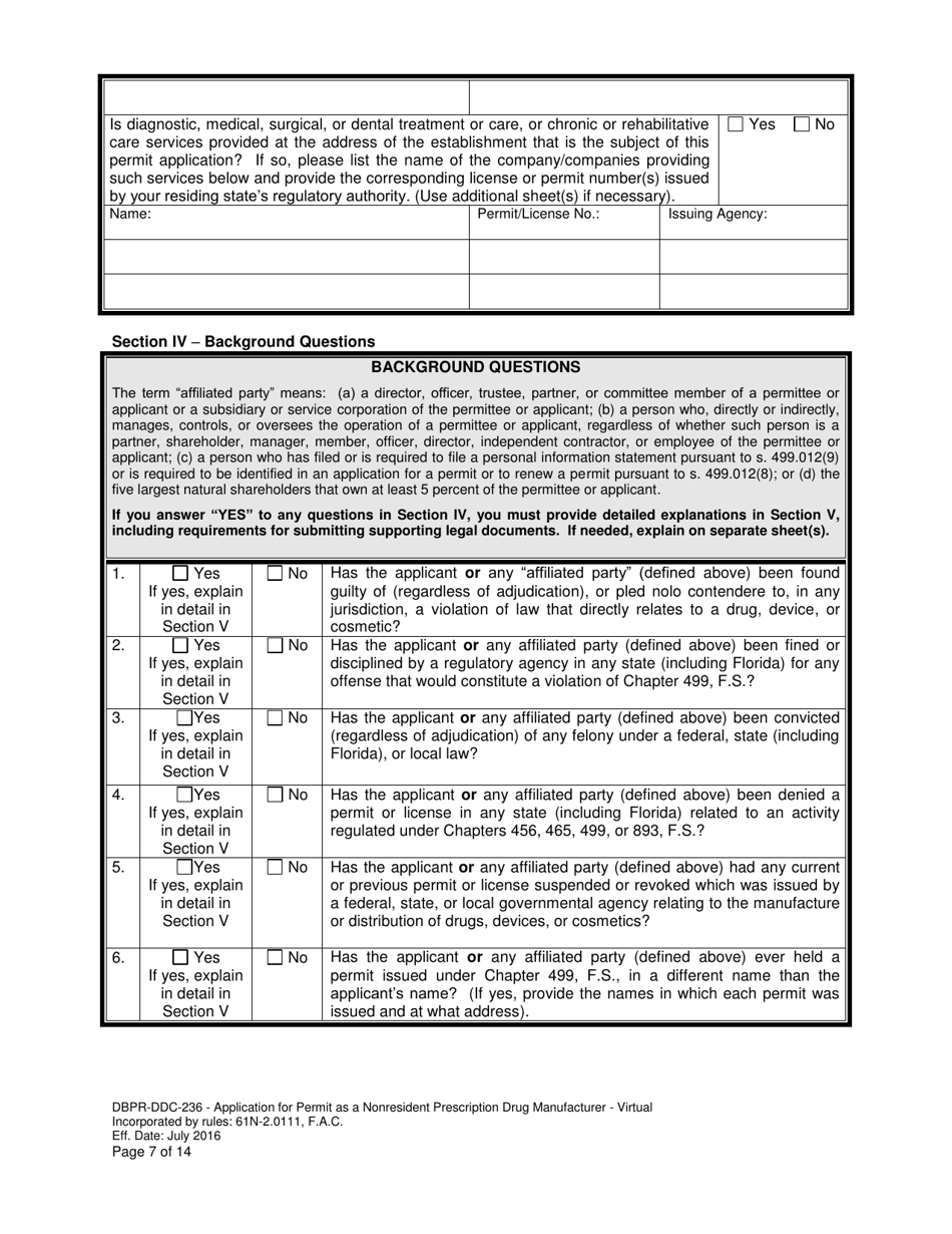 Form DBPR-DDC-236 Application for Permit as a Nonresident Prescription Drug Manufacturer - Virtual - Florida, Page 7