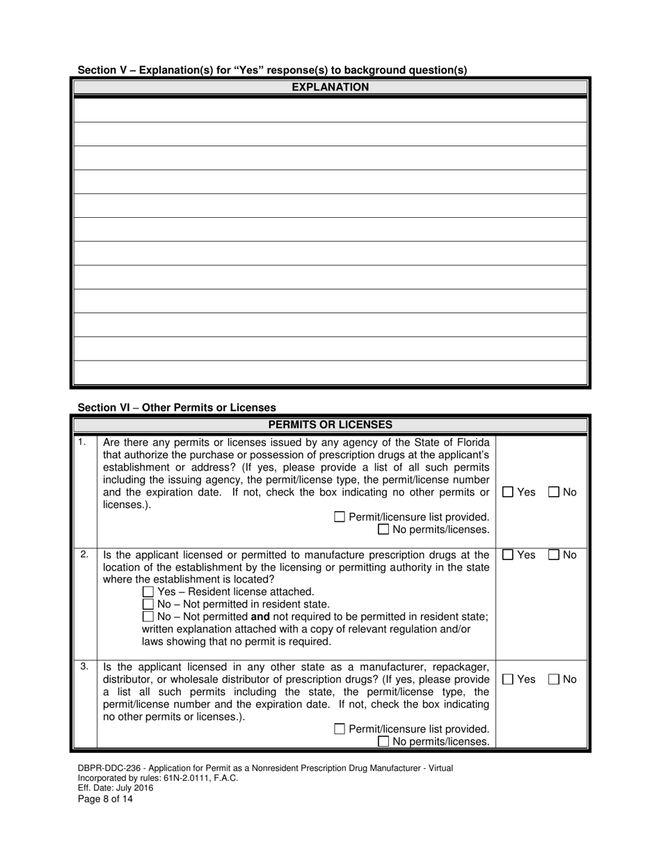 Form DBPR-DDC-236 Application for Permit as a Nonresident Prescription Drug Manufacturer - Virtual - Florida, Page 8