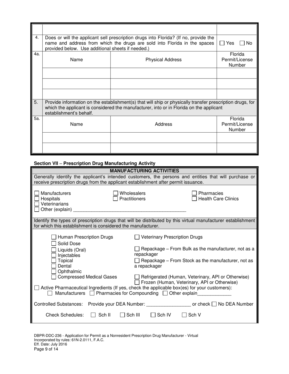 Form DBPR-DDC-236 Application for Permit as a Nonresident Prescription Drug Manufacturer - Virtual - Florida, Page 9