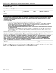 Form DBPR HR-7017 &quot;Application for Certified Elevator Inspector Registration&quot; - Florida, Page 3