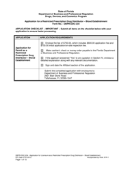 Form DBPR-DDC-234 Application for Restricted Prescription Drug Distributor - Blood Establishment - Florida