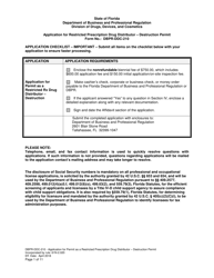 Form DBPR-DDC-210 Application Restricted Prescription Drug Distributor - Destruction Permit - Florida