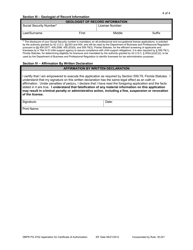 Form DBPR PG4702 Application for Certificate of Authorization - Florida, Page 4
