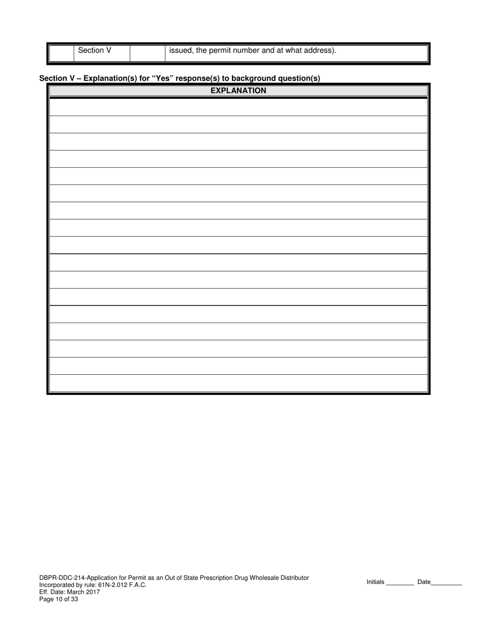 Form DBPR-DDC-214 Application for Permit as an Out-of-State Prescription Drug Wholesale Distributor - Florida, Page 10