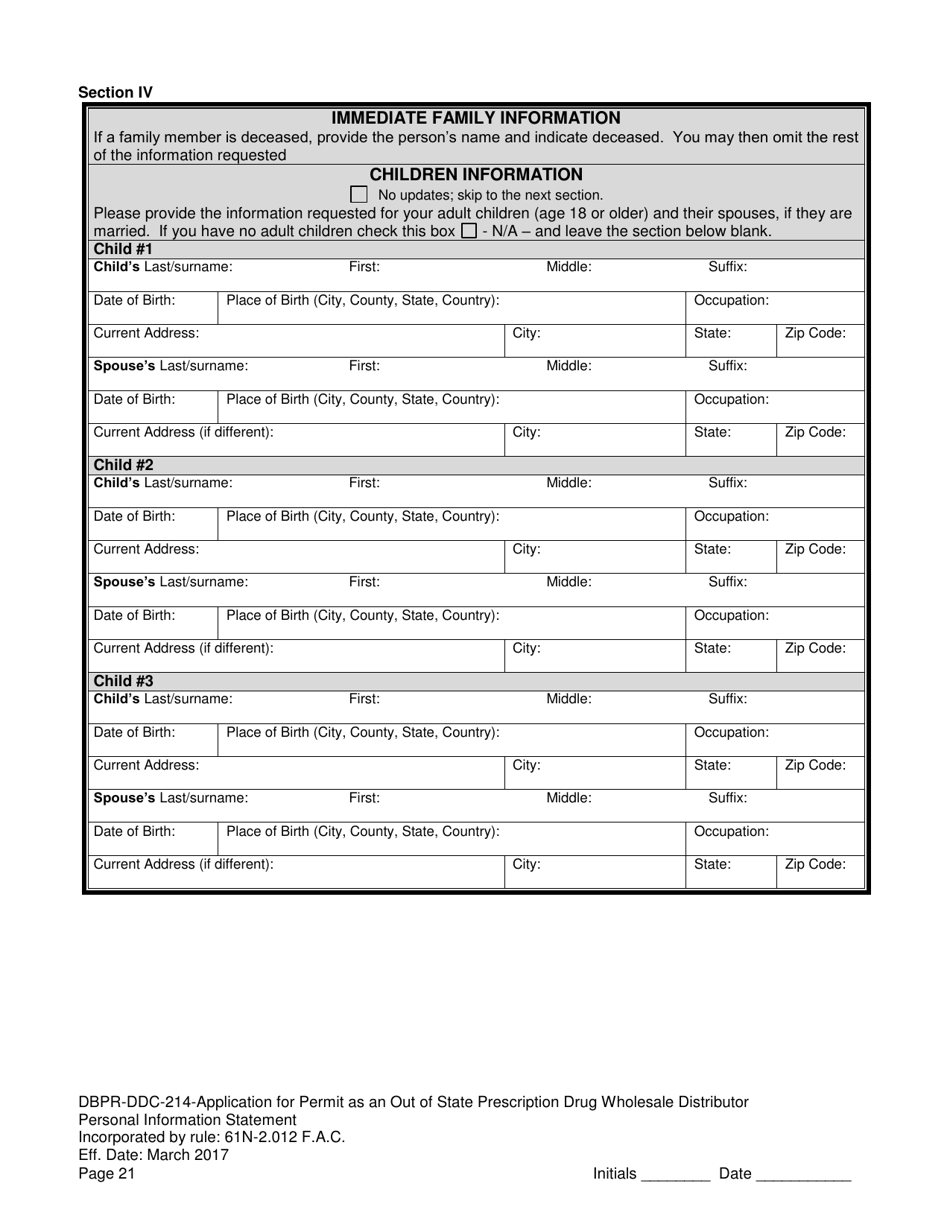Form DBPR-DDC-214 Application for Permit as an Out-of-State Prescription Drug Wholesale Distributor - Florida, Page 21