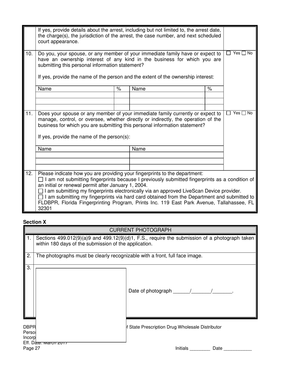 Form DBPR-DDC-214 Application for Permit as an Out-of-State Prescription Drug Wholesale Distributor - Florida, Page 27