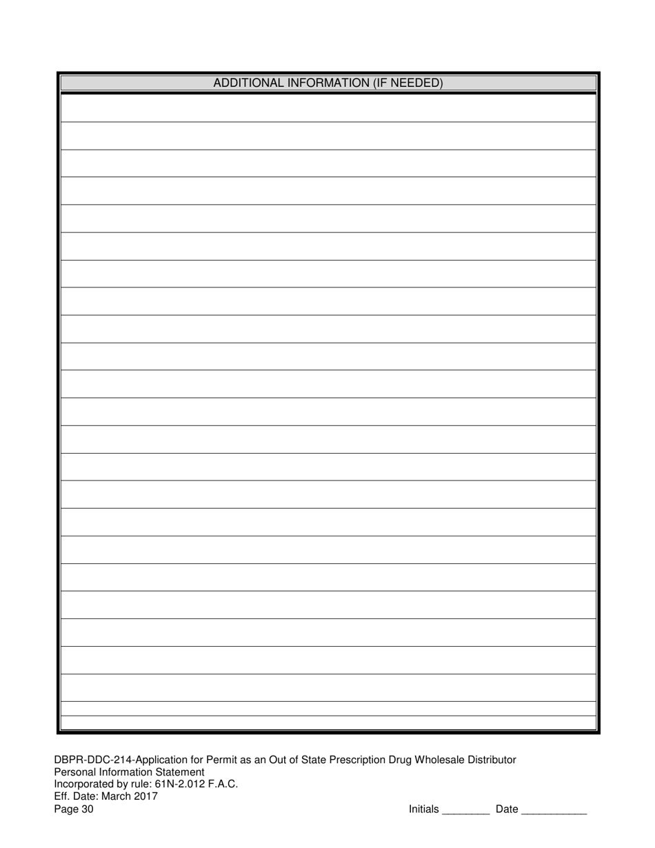 Form DBPR-DDC-214 Application for Permit as an Out-of-State Prescription Drug Wholesale Distributor - Florida, Page 30