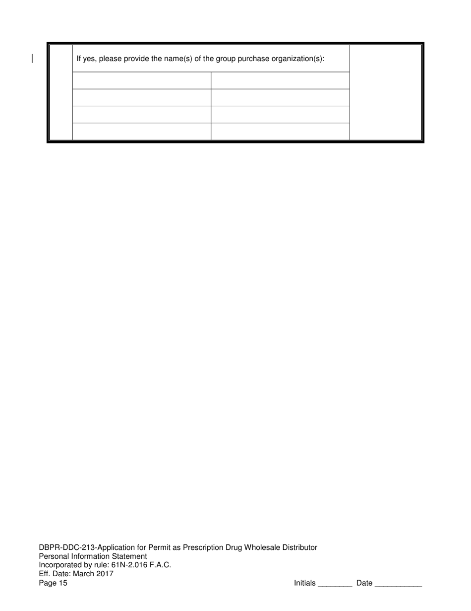 Form DBPR-DDC-213 Application for Permit as a Prescription Drug Wholesale Distributor - Florida, Page 15