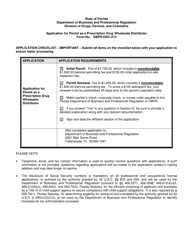 Form DBPR-DDC-213 Application for Permit as a Prescription Drug Wholesale Distributor - Florida