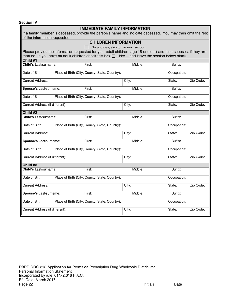 Form DBPR-DDC-213 Application for Permit as a Prescription Drug Wholesale Distributor - Florida, Page 22