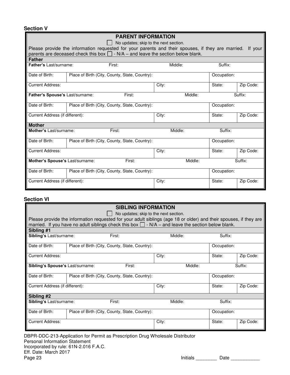 Form DBPR-DDC-213 Application for Permit as a Prescription Drug Wholesale Distributor - Florida, Page 23