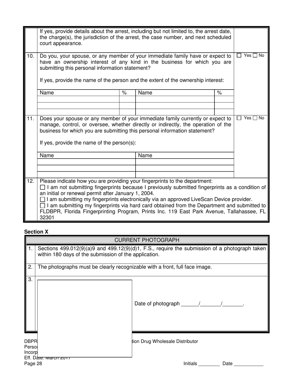 Form DBPR-DDC-213 Application for Permit as a Prescription Drug Wholesale Distributor - Florida, Page 28