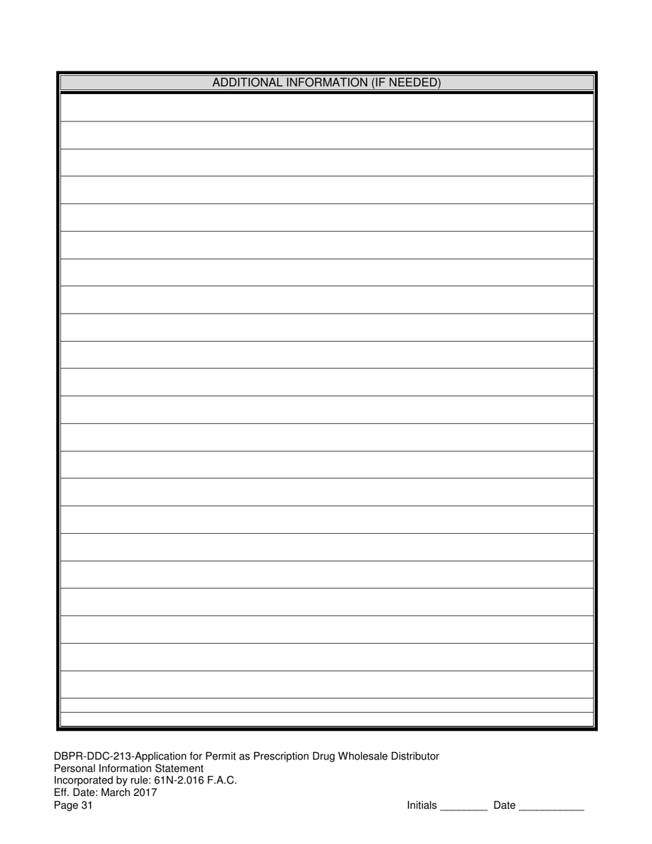 Form DBPR-DDC-213 Application for Permit as a Prescription Drug Wholesale Distributor - Florida, Page 31