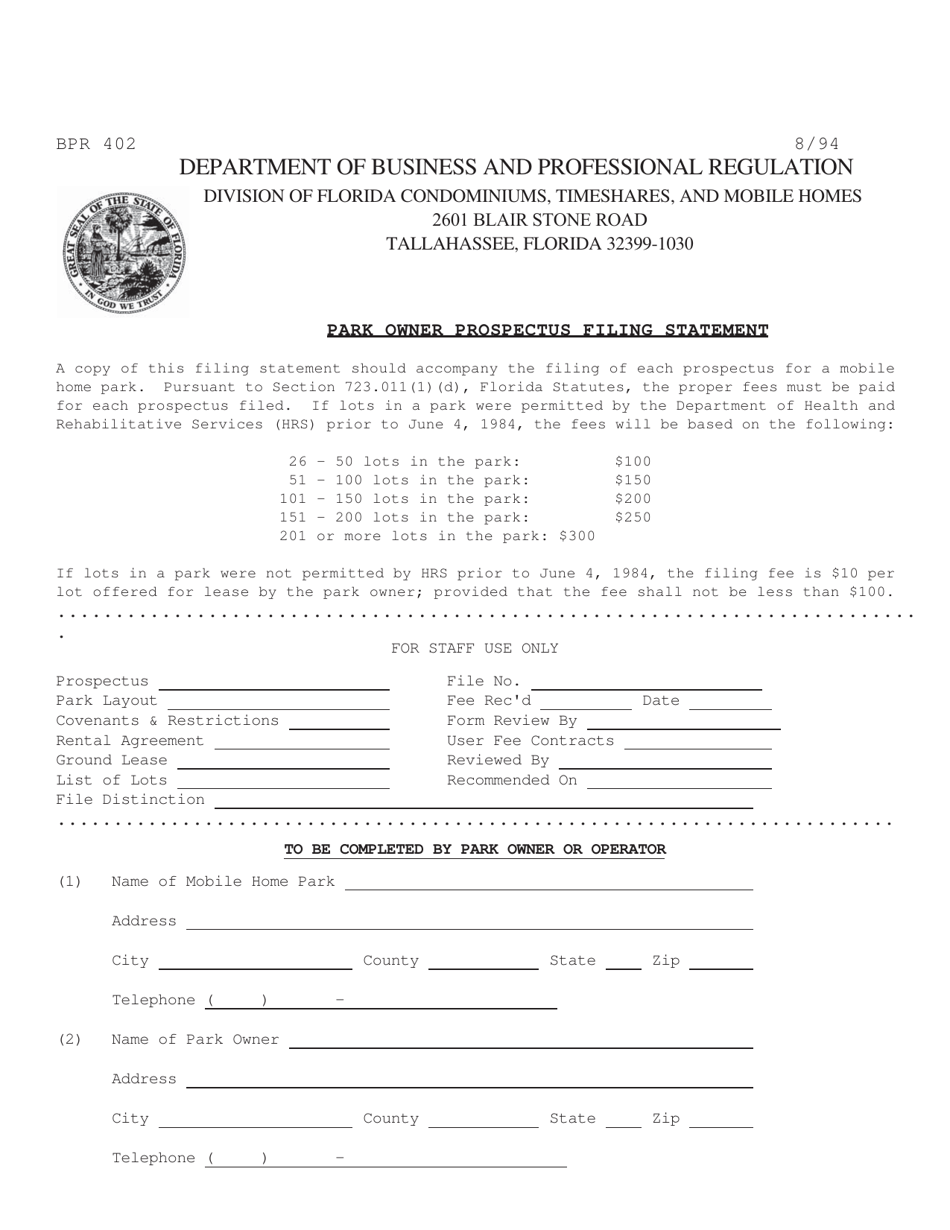 Prospectus Filing Form BPR402 - Fill Out, Sign Online and Download Printable PDF, Florida ...