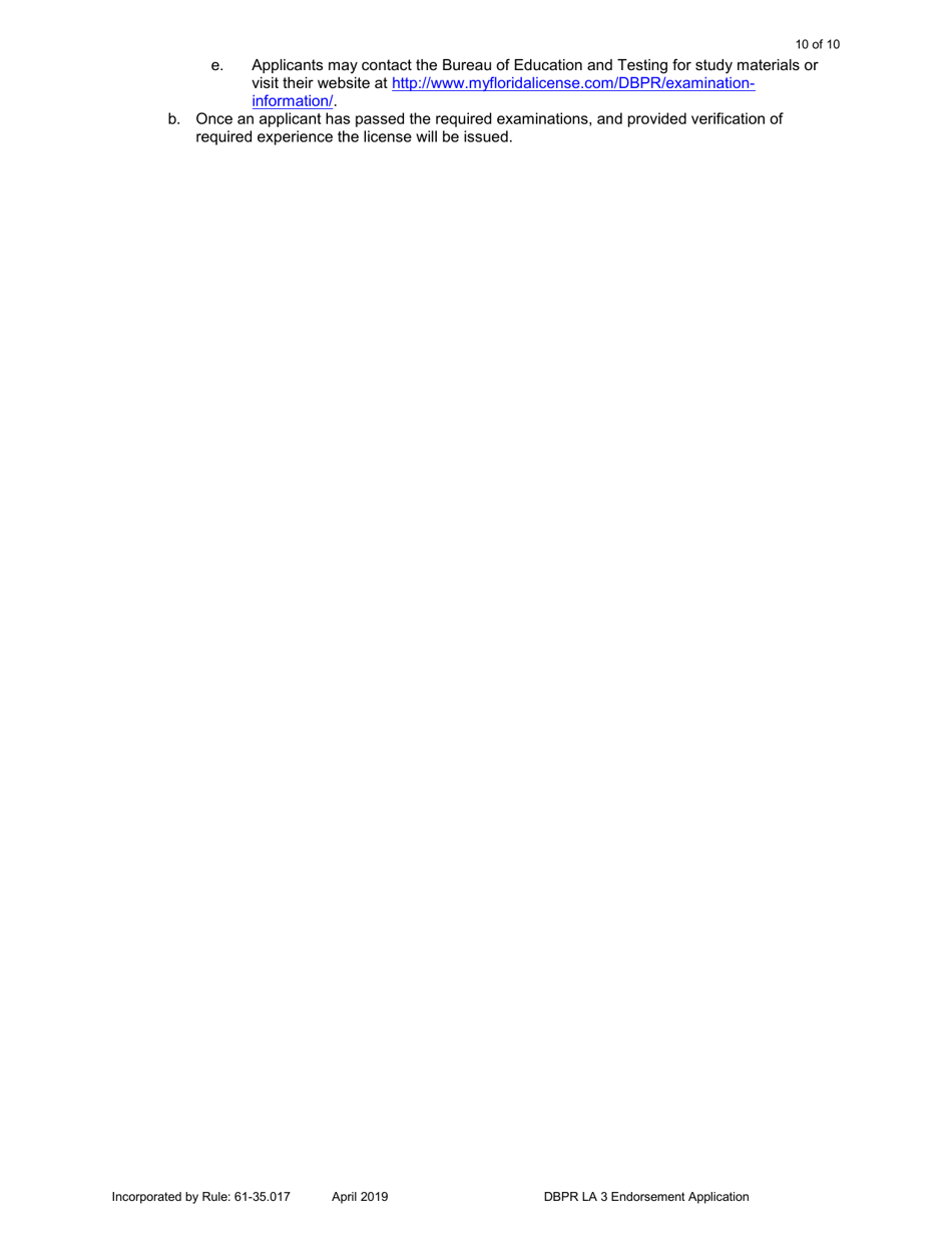 DBPR Form LA3 Application for Licensure: Endorsement - Florida, Page 10