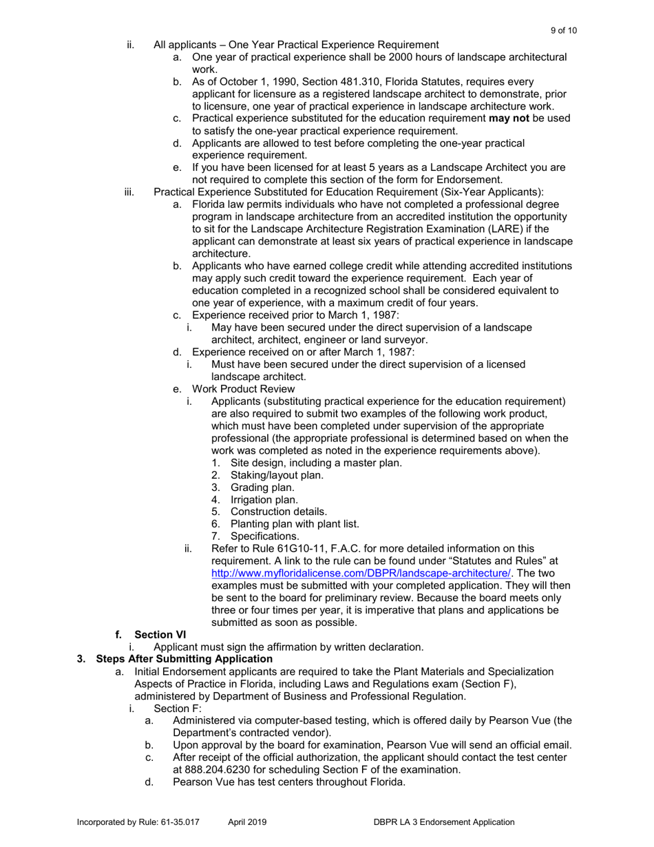 DBPR Form LA3 Application for Licensure: Endorsement - Florida, Page 9