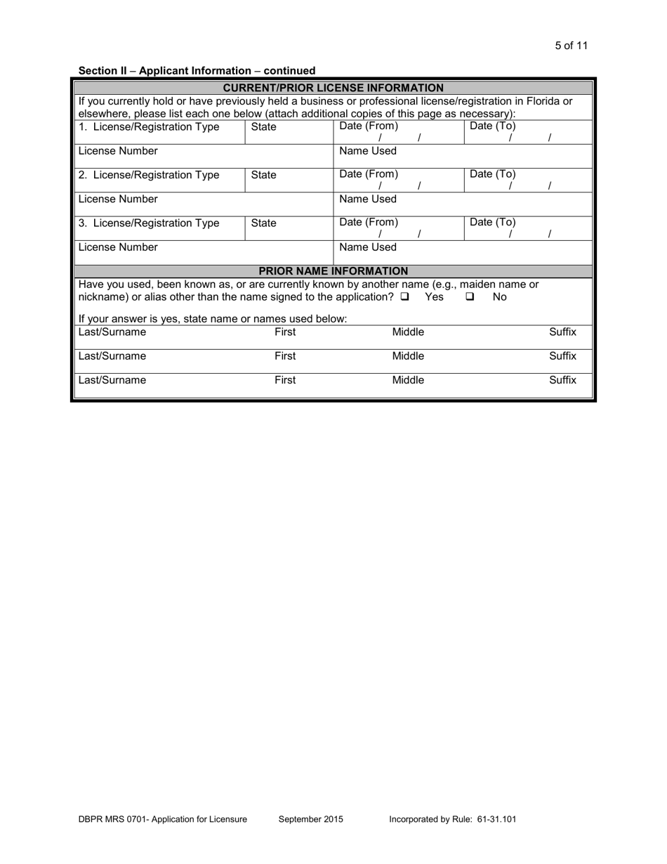 DBPR Form MRS0701 Mold Related Services Application for Licensure - Florida, Page 5