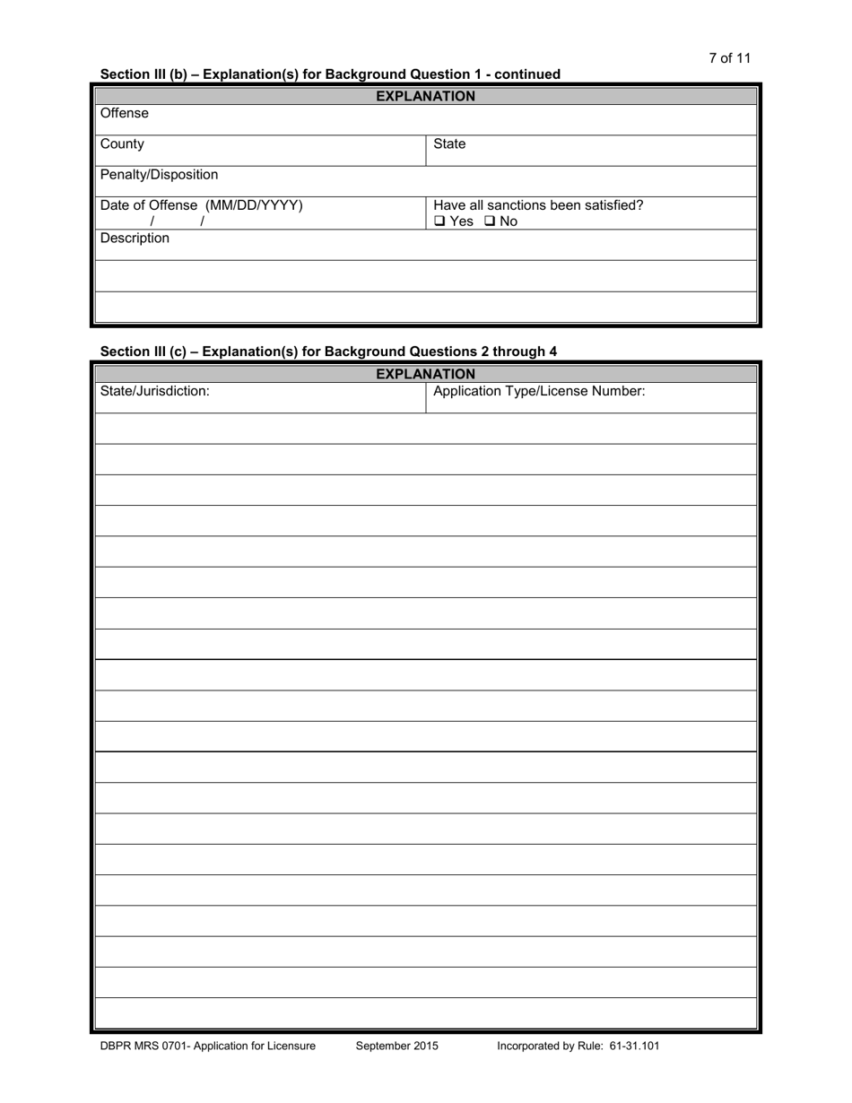 DBPR Form MRS0701 Mold Related Services Application for Licensure - Florida, Page 7