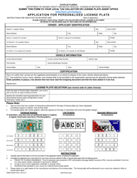 Form HSMV83043 Application for Personalized License Plate - Florida
